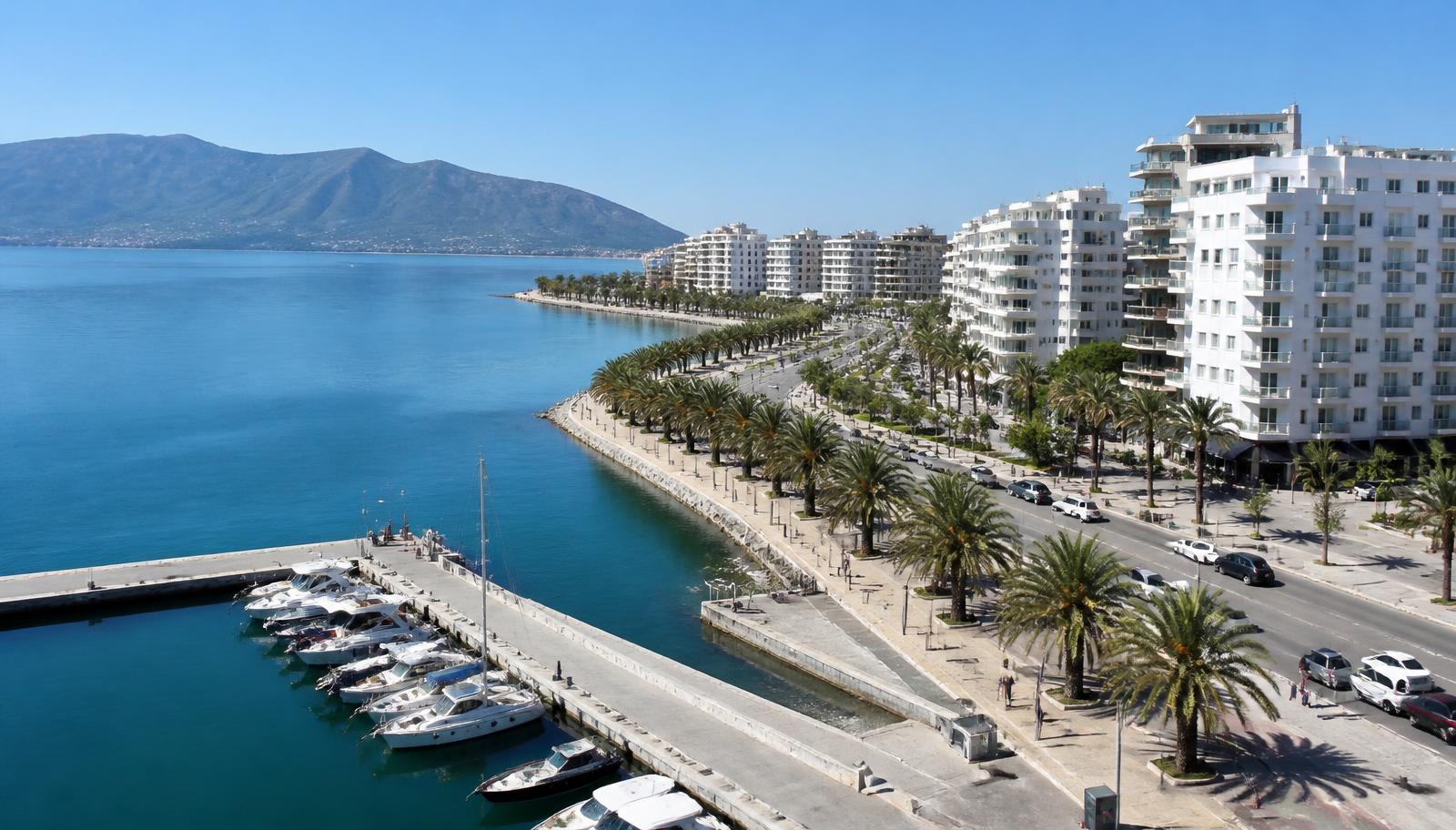 Vlorë — the seafront promenade and the new marina