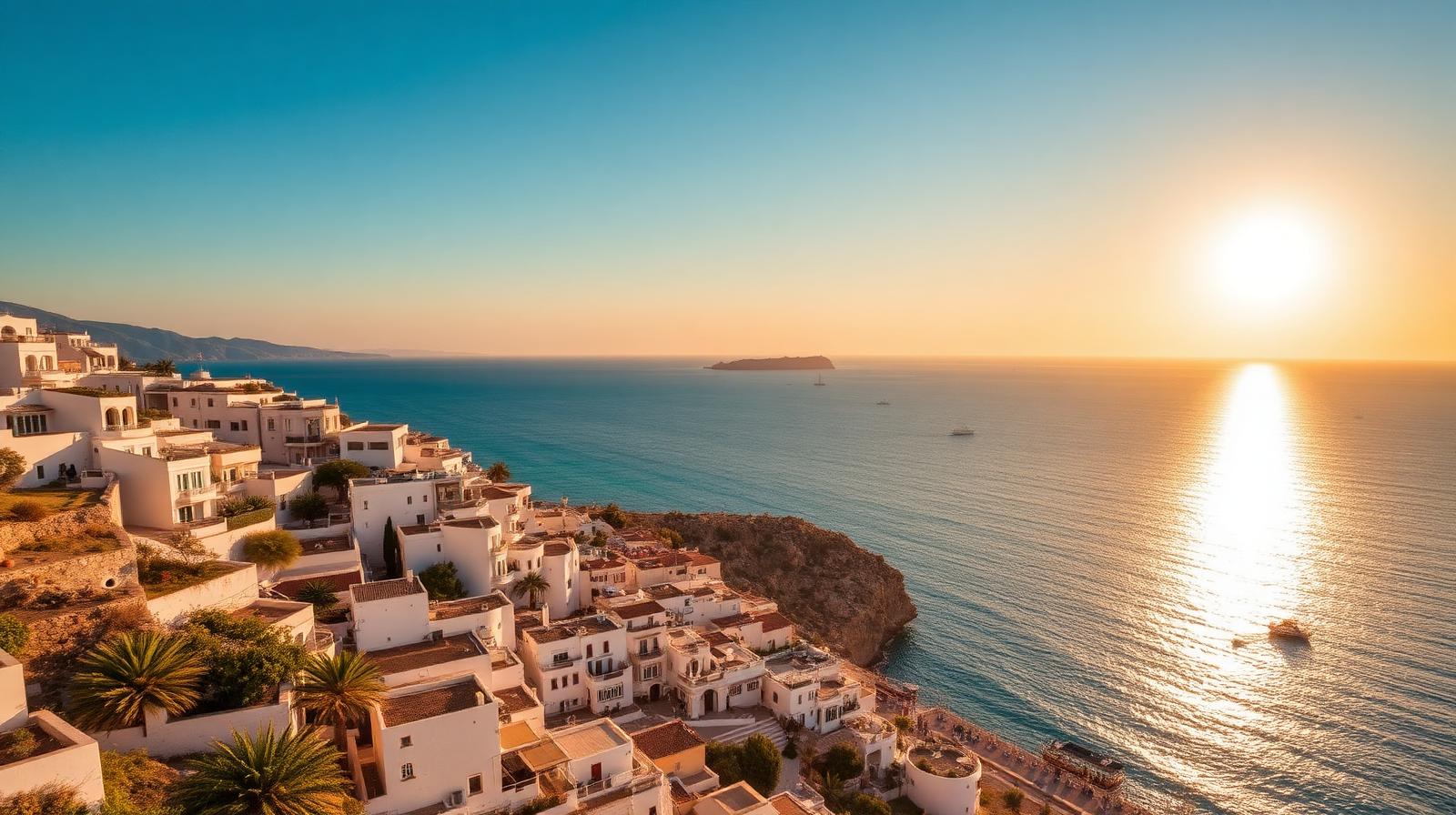 Sarandë — white houses cascading down to the Ionian Sea, with Corfu on the horizon